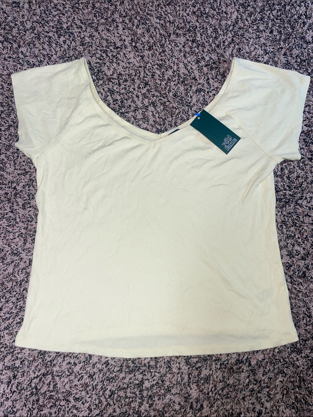 wild fable Ribbed Short-Sleeve V-Neck Soft Tee Yellow XL NWT